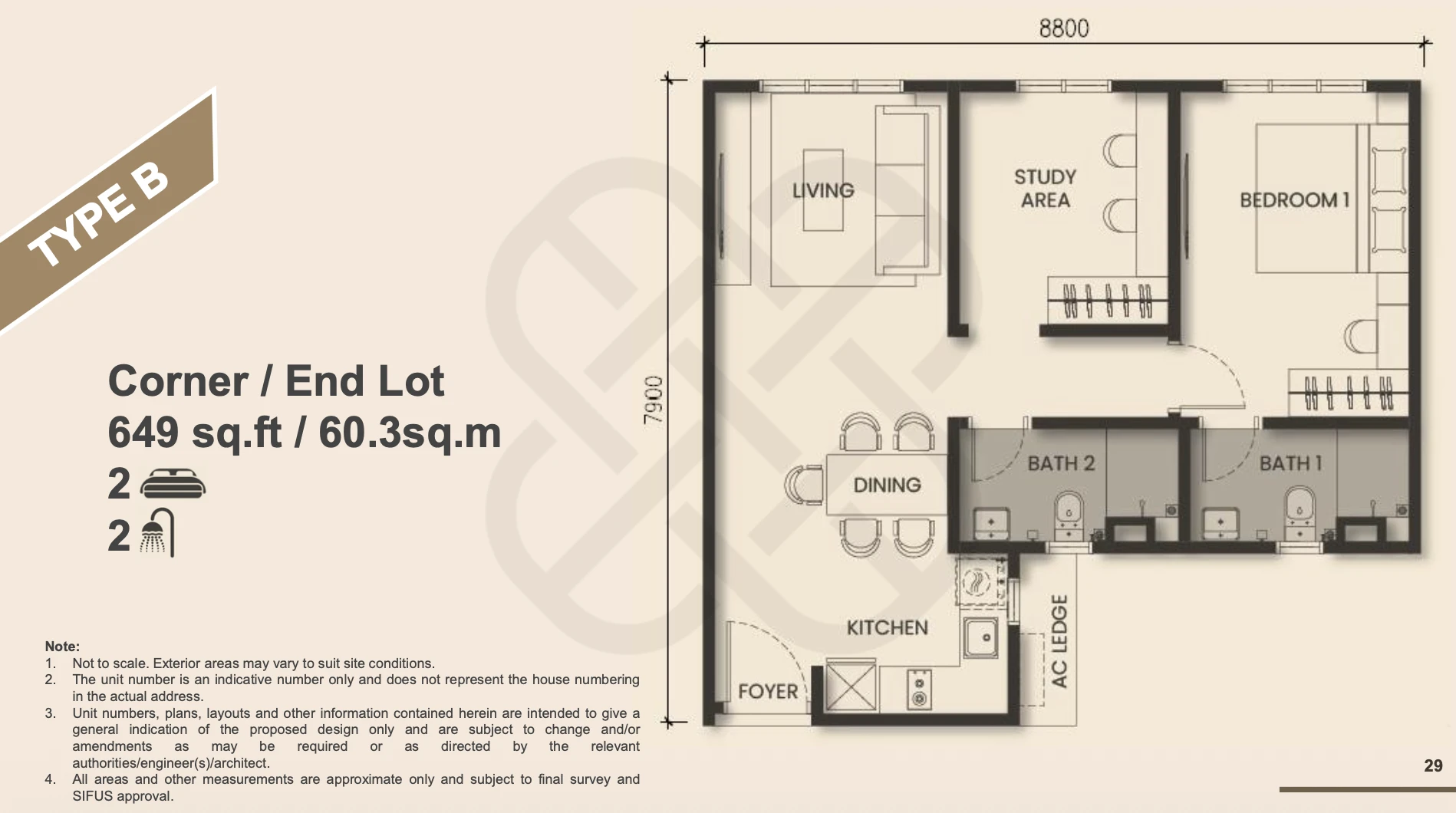 Monterra @ Solaris Tebrau Type B 2 bedrooms 649 sqft floor plan